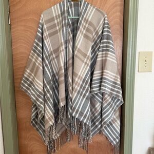 Warm & Cozy Plaid Fringe Shawl Sweater
